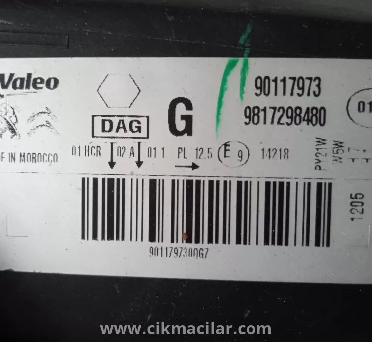 Citroen C-Elysee Sol Ön Far 2017 Sonrası Makyajlı Kasa Parça No 9817298480 90117973